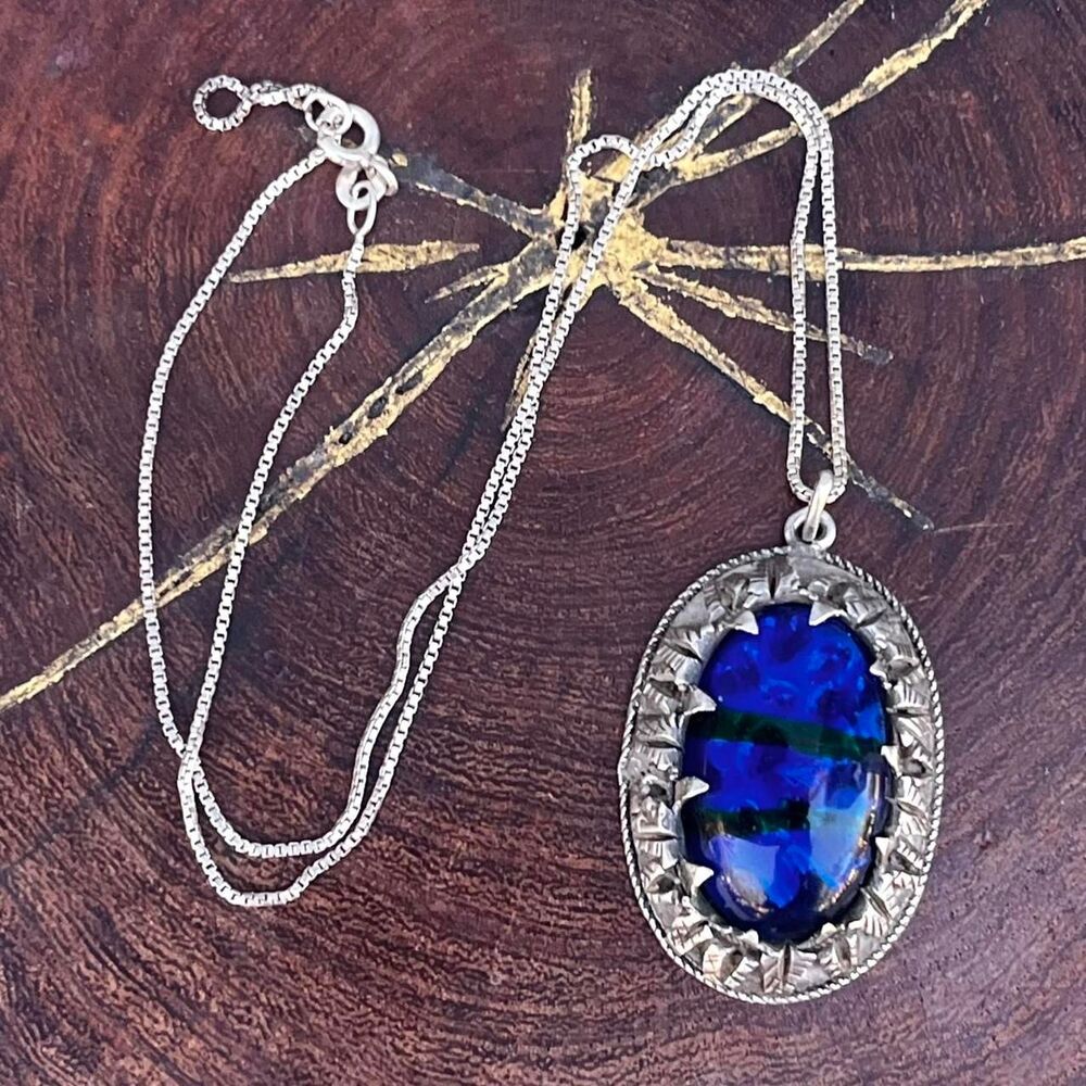 Sterling Silver Blue Glass Necklace fantasy whimsical